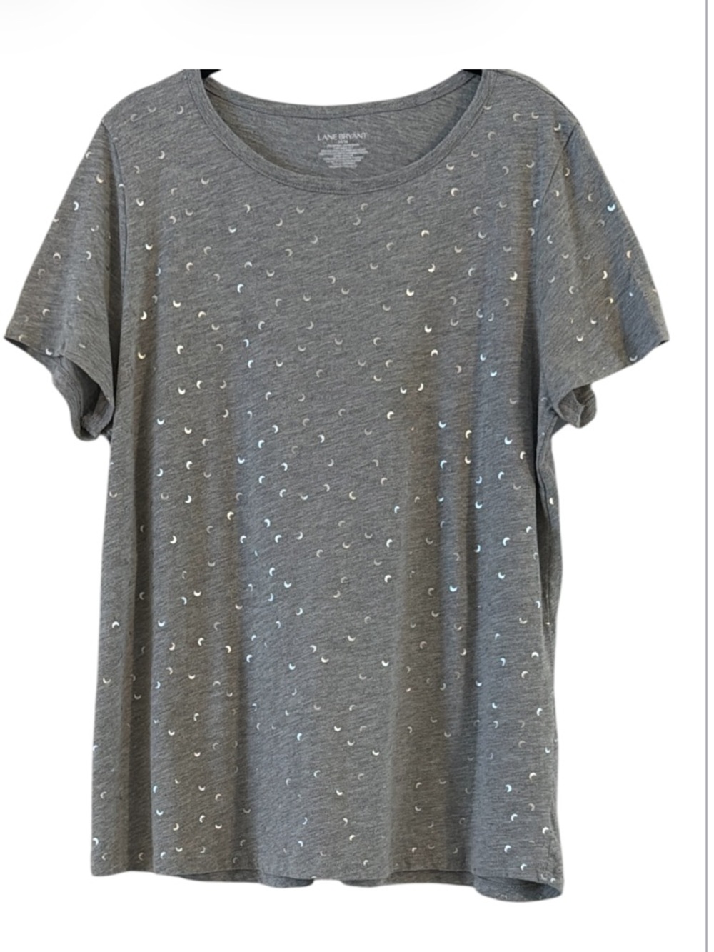 Lane Bryant Silver Metallic Foil Crescent Moon Gray Crew Neck Tee Shirt 14/16